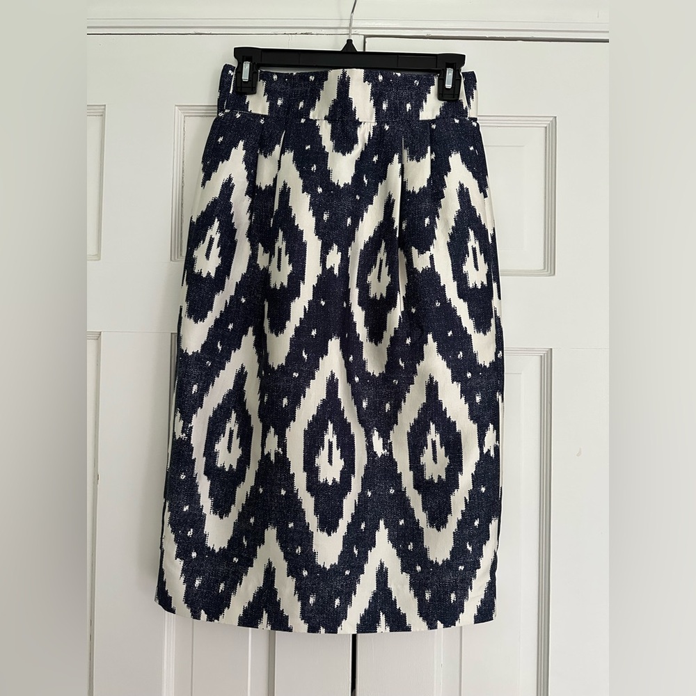 J crew pleated pencil skirt Navy Ikat 2